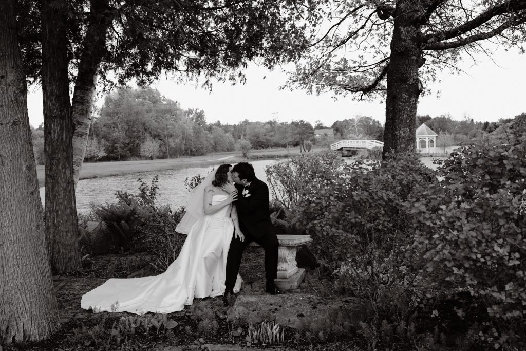 bride and groom natural in garden