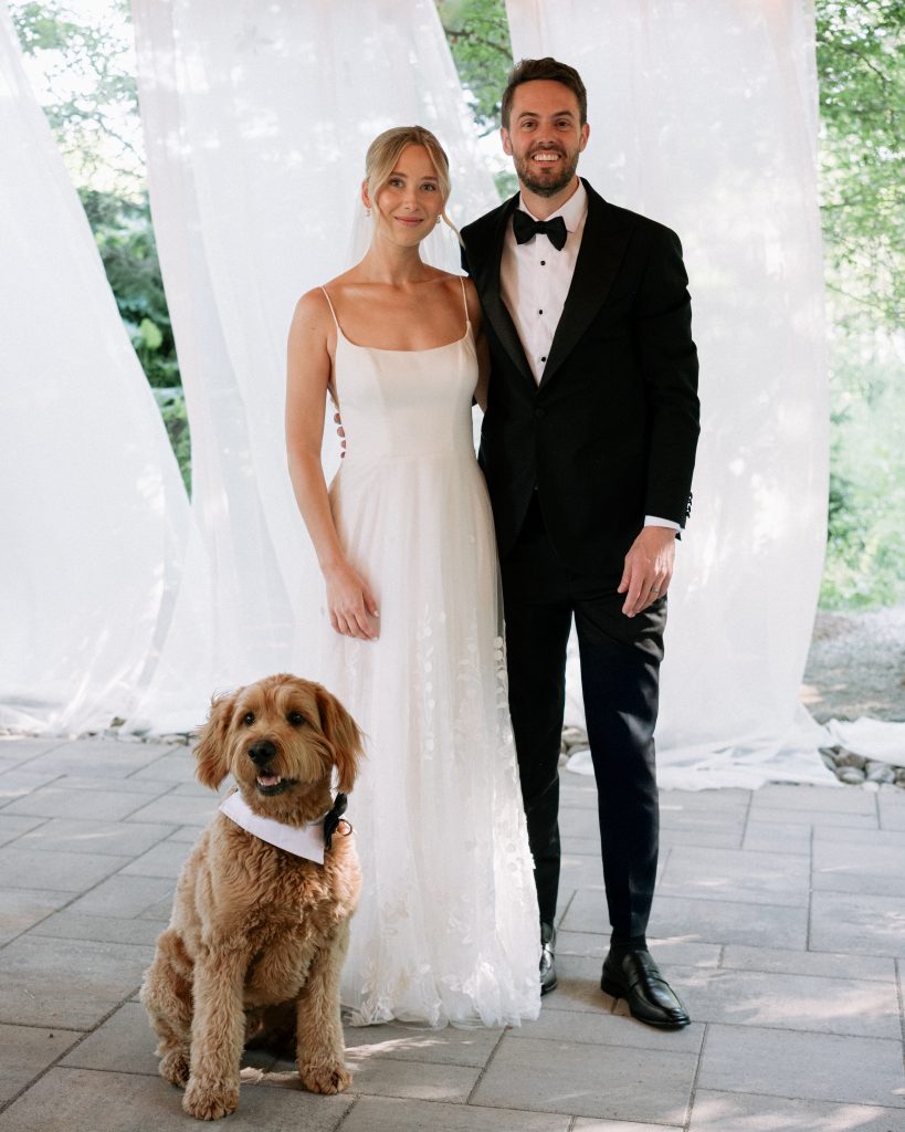 Newlyweds with their dog